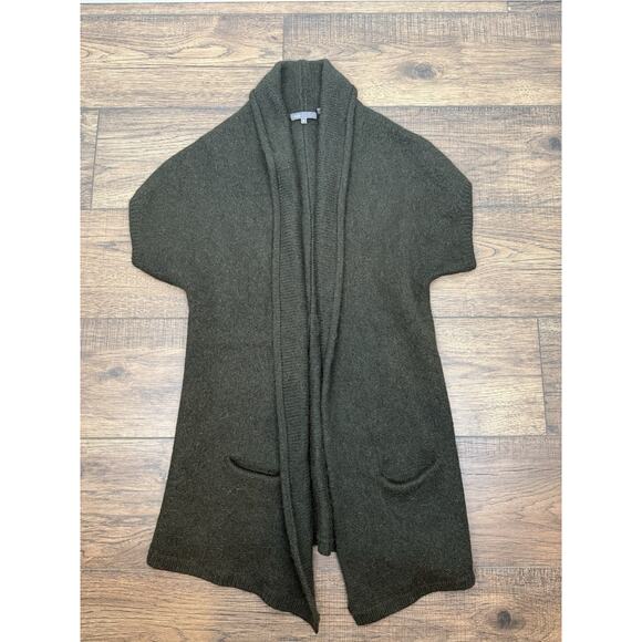 Vince Short Sleeve Wool Cardigan Sweater Dark Green Sz Medium Minimalist - Picture 6 of 8